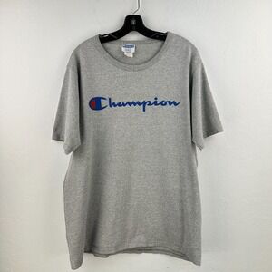 Vintage Champion TShirt Mens XL Gray Blue Basic Logo‎ Streetwear Y2K Gorpcore